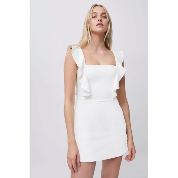 FRENCH CONNECTION Whisper Square Neck Ruffle Dress in Summer White - Size 12 NWT - Picture 1 of 6